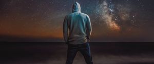 Preview wallpaper man, alone, milky way, stars, night