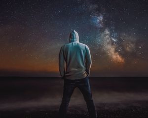 Preview wallpaper man, alone, milky way, stars, night