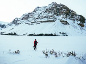 Preview wallpaper man, alone, mountain, snow, travel