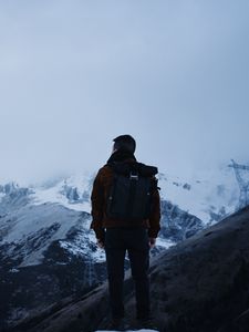 Preview wallpaper man, alone, mountains, travel, nature