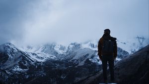 Preview wallpaper man, alone, mountains, travel, nature