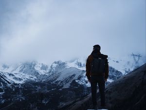 Preview wallpaper man, alone, mountains, travel, nature