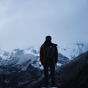 Preview wallpaper man, alone, mountains, travel, nature