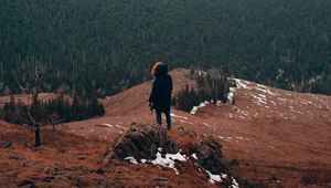 Preview wallpaper man, alone, mountains, forest, nature