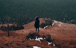 Preview wallpaper man, alone, mountains, forest, nature