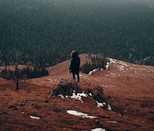 Preview wallpaper man, alone, mountains, forest, nature