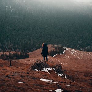 Preview wallpaper man, alone, mountains, forest, nature