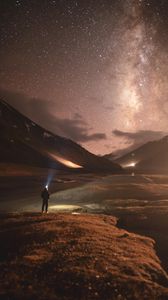 Preview wallpaper man, alone, mountains, stars, night, nature