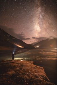 Preview wallpaper man, alone, mountains, stars, night, nature
