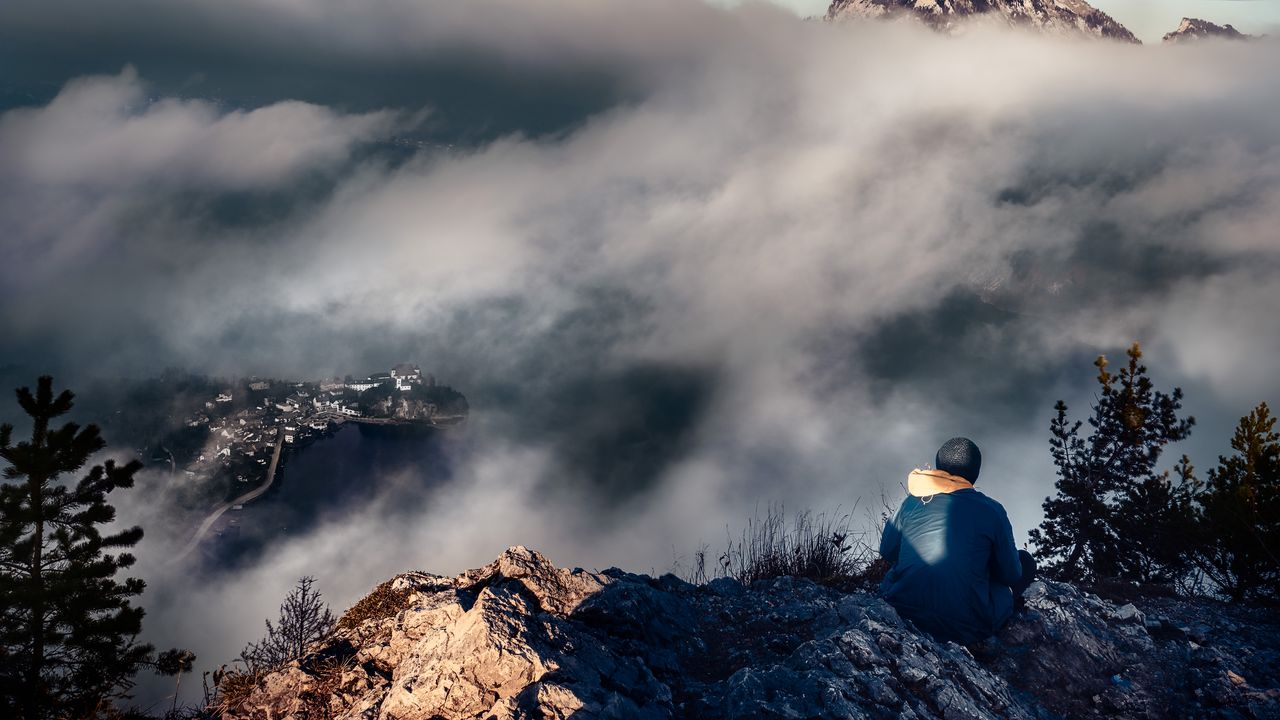 Wallpaper man, alone, mountains, fog, nature