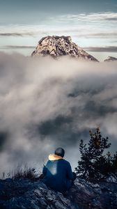 Preview wallpaper man, alone, mountains, fog, nature