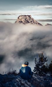 Preview wallpaper man, alone, mountains, fog, nature