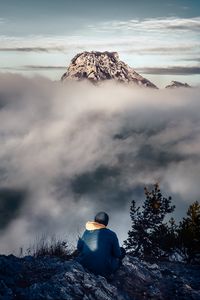 Preview wallpaper man, alone, mountains, fog, nature