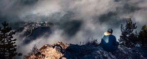 Preview wallpaper man, alone, mountains, fog, nature