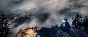 Preview wallpaper man, alone, mountains, fog, nature