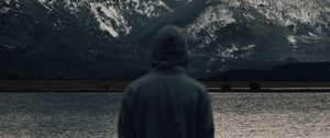 Preview wallpaper man, alone, nature, mountains, lake