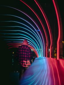 Preview wallpaper man, alone, neon, light, colorful