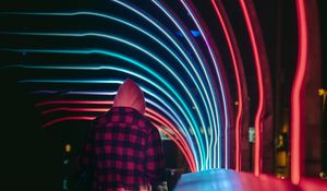 Preview wallpaper man, alone, neon, light, colorful