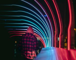 Preview wallpaper man, alone, neon, light, colorful