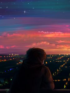 Preview wallpaper man, alone, night city, view, art