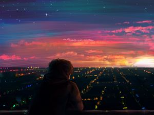 Preview wallpaper man, alone, night city, view, art