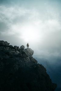Preview wallpaper man, alone, peak, mountains, fog