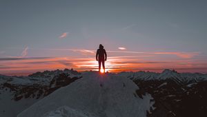 Preview wallpaper man, alone, sad, mountains, sunset