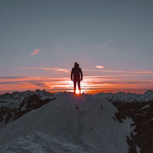 Preview wallpaper man, alone, sad, mountains, sunset