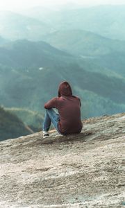 Preview wallpaper man, alone, sad, mountains, view, nature