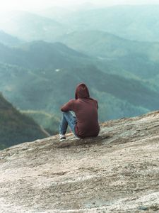 Preview wallpaper man, alone, sad, mountains, view, nature