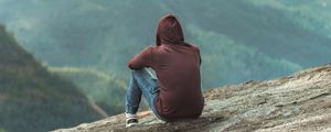 Preview wallpaper man, alone, sad, mountains, view, nature