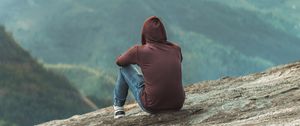 Preview wallpaper man, alone, sad, mountains, view, nature