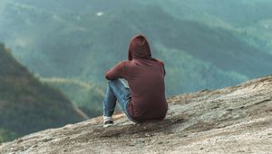 Preview wallpaper man, alone, sad, mountains, view, nature