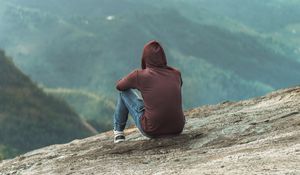 Preview wallpaper man, alone, sad, mountains, view, nature