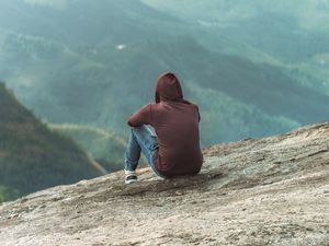 Preview wallpaper man, alone, sad, mountains, view, nature