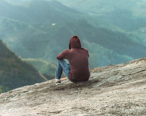 Preview wallpaper man, alone, sad, mountains, view, nature