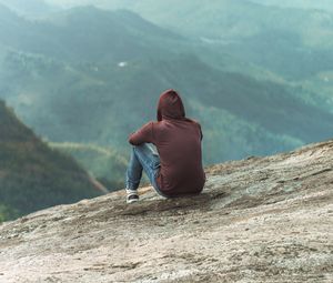 Preview wallpaper man, alone, sad, mountains, view, nature