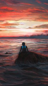 Preview wallpaper man, alone, sea, sunset, art, dark