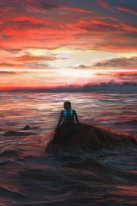 Preview wallpaper man, alone, sea, sunset, art, dark