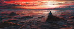 Preview wallpaper man, alone, sea, sunset, art, dark