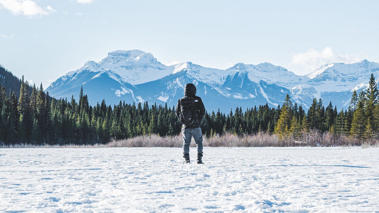 Wallpaper man, alone, snow, winter, nature