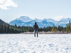 Preview wallpaper man, alone, snow, winter, nature