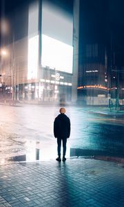 Preview wallpaper man, alone, street, city, night