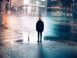 Preview wallpaper man, alone, street, city, night