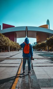 Preview wallpaper man, alone, style, trees, street