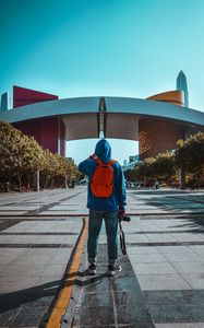 Preview wallpaper man, alone, style, trees, street