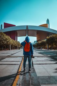 Preview wallpaper man, alone, style, trees, street