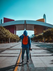 Preview wallpaper man, alone, style, trees, street