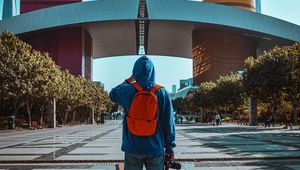 Preview wallpaper man, alone, style, trees, street