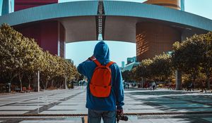 Preview wallpaper man, alone, style, trees, street
